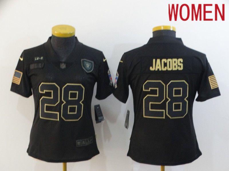 Women Oakland Raiders #28 Jacobs Black Retro Gold Lettering 2020 Nike NFL Jersey->san francisco 49ers->NFL Jersey
